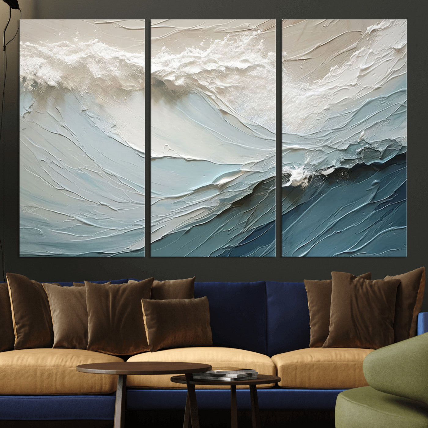 MGV-CV-48X32-3P - Waves Abstract Wall Art Print, Modern Framed Abstract Canvas Print, Abstract Painting for Living