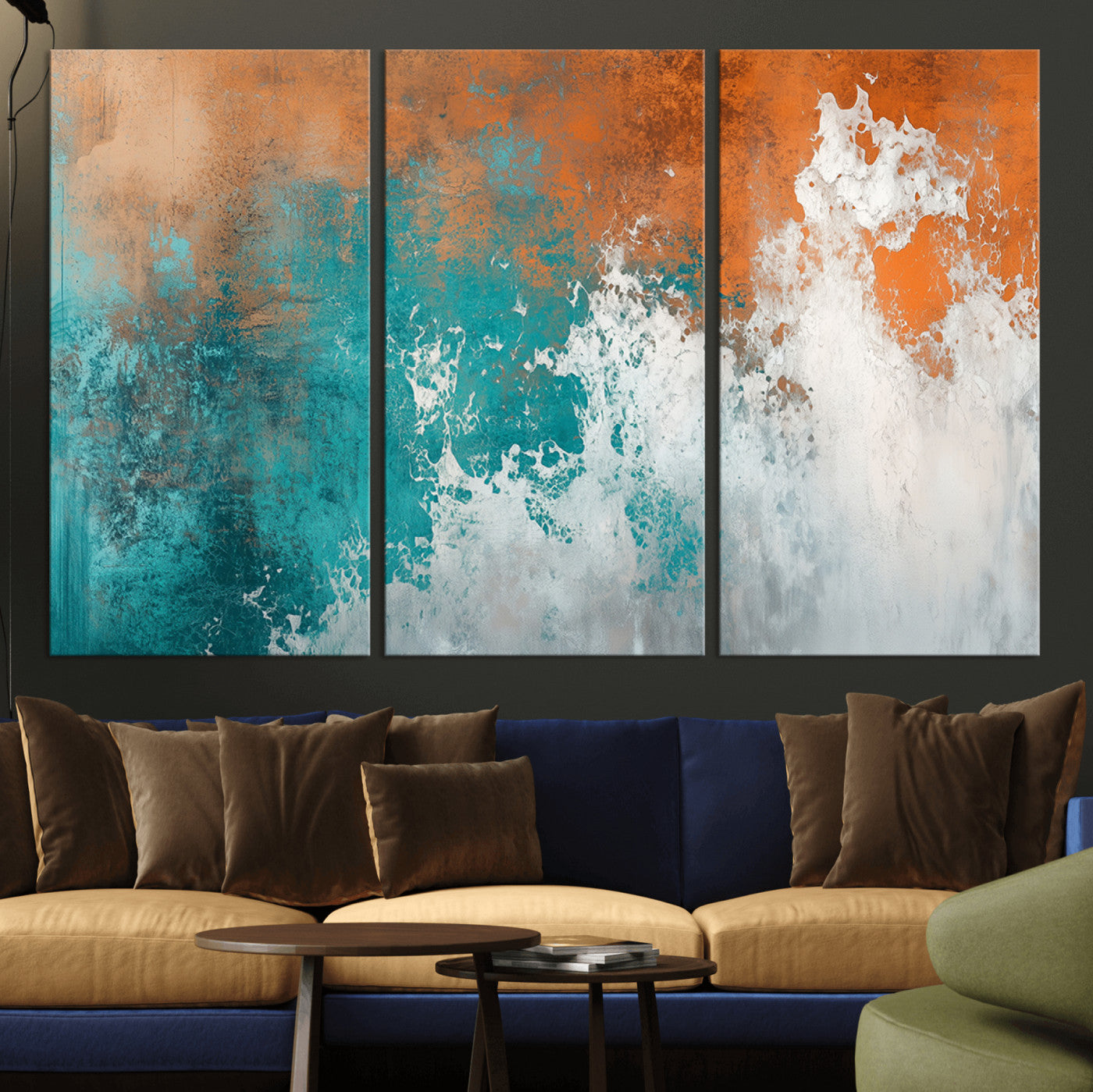 78127-MGV-CV-36X24-Vintage Abstract Print - Bold Teal and Orange Canvas Wall Art - Retro-Vintage Abstract Orange Canvas