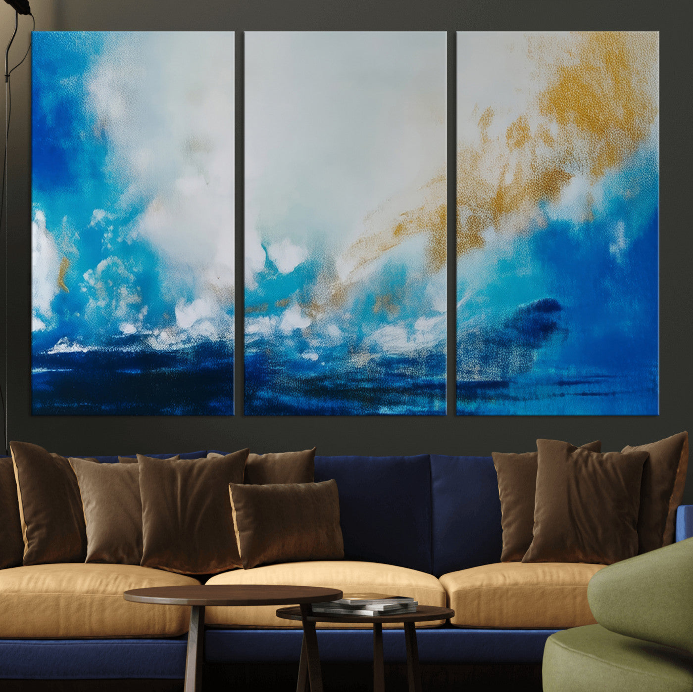 MGV-CV-48X32-3P - Blue Abstract Print - Dynamic Ocean-Inspired Canvas Wall Art