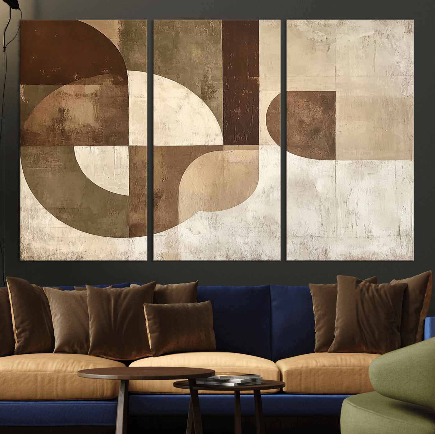 MGV-CV-48X32-3P - Wabi Sabi Geometric Wall Art | Abstract Modern Minimalist Canvas Print with Neutral Mid Century Art