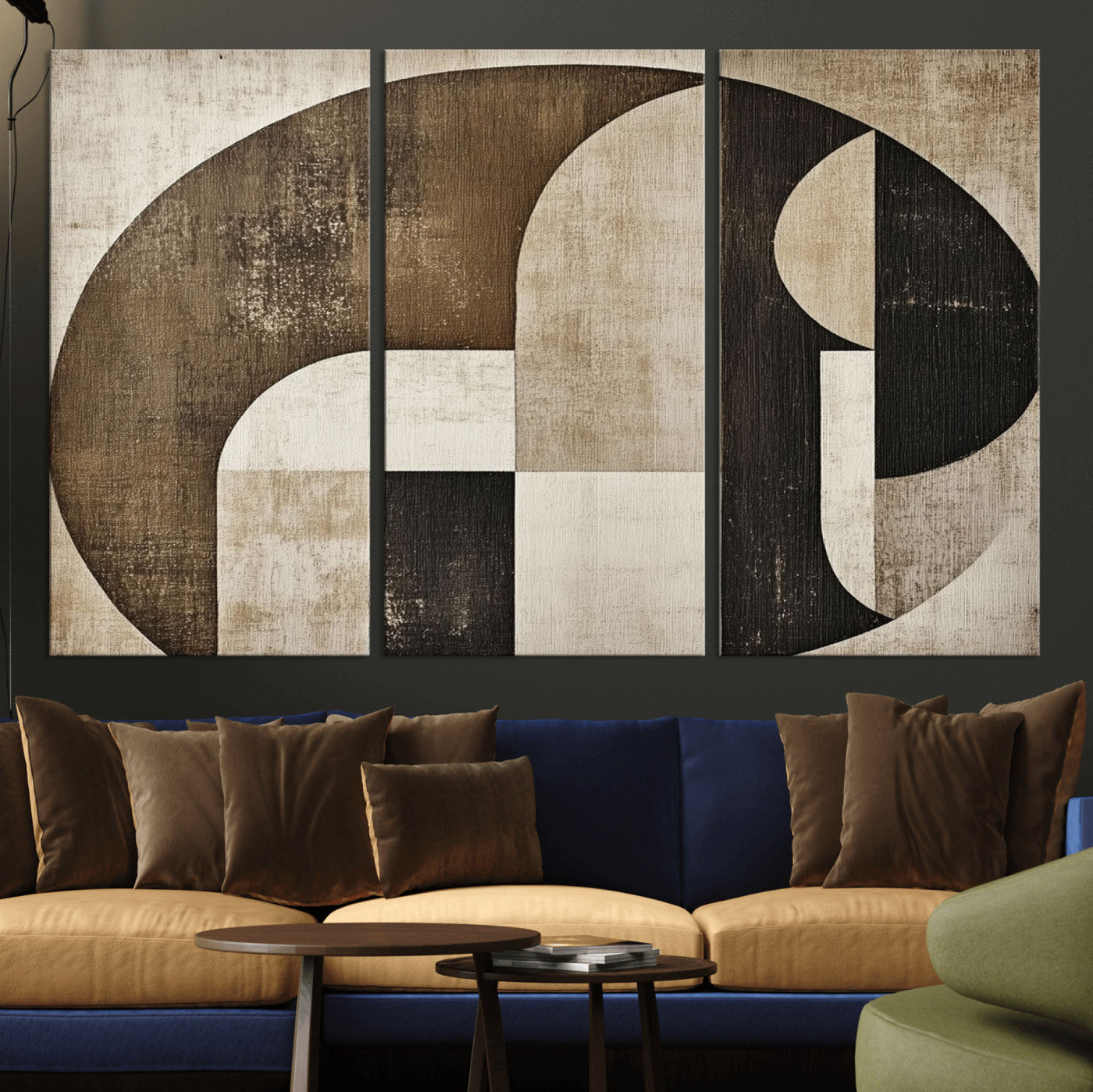 MGV-CV-48X32-3P - Wabi Sabi Abstract Wall Art | Geometric Modern Minimalist Canvas Print with Neutral Mid Century Art