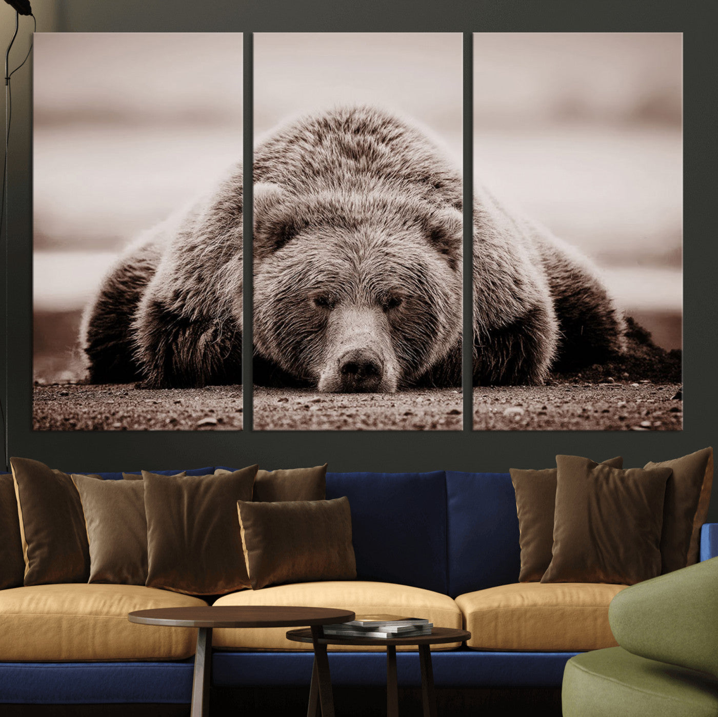 MGV-CV-48X32-3P - Grizzly Bear Wall Art Print - Bear Canvas Wall Art - Rustic Bear Portrait Canvas Print for Cabin