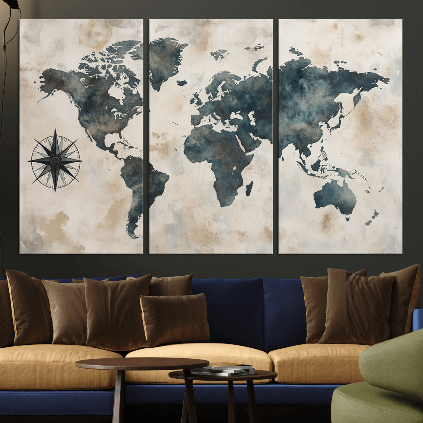 MGV-CV-48X32-3P - Push Pin World Map Canvas Print – Framed Wall Art for Couples to Track Their Travels – Anniversary