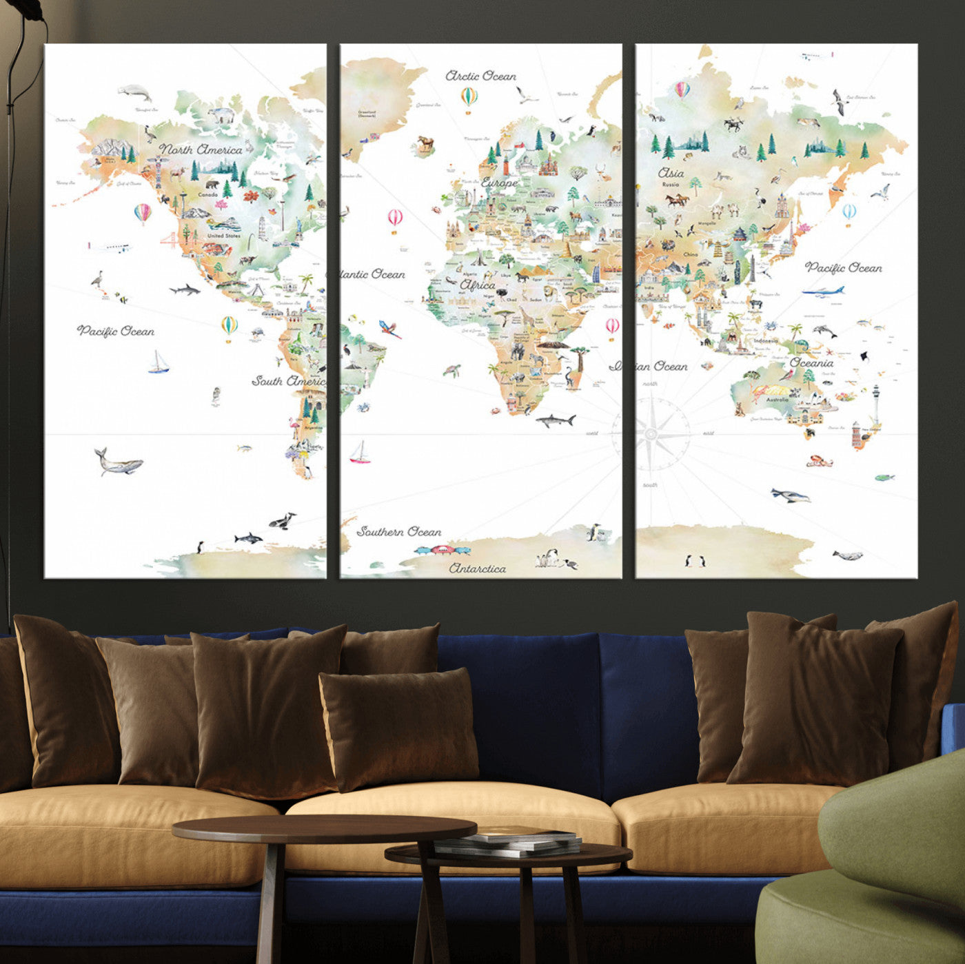 MGV-CV-48X32-3P - Push Pin World Map Canvas Print – Framed Wall Art for Couples to Track Their Travels – Anniversary