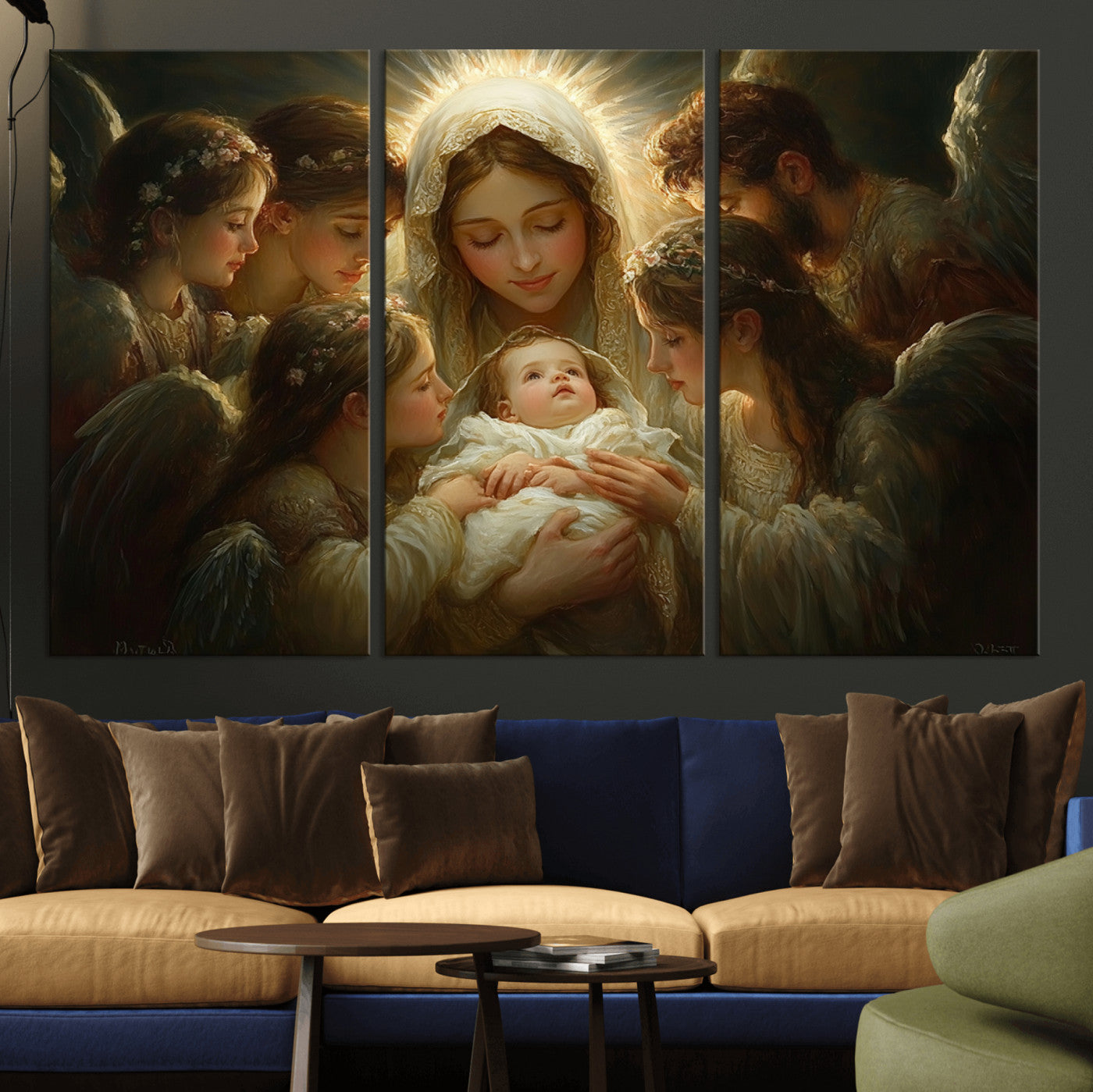 MGV-CV-48X32-3P - Mary Jesus Canvas Wall Art Print - Madonna and Child with Apostles Art Print - Classic Christian