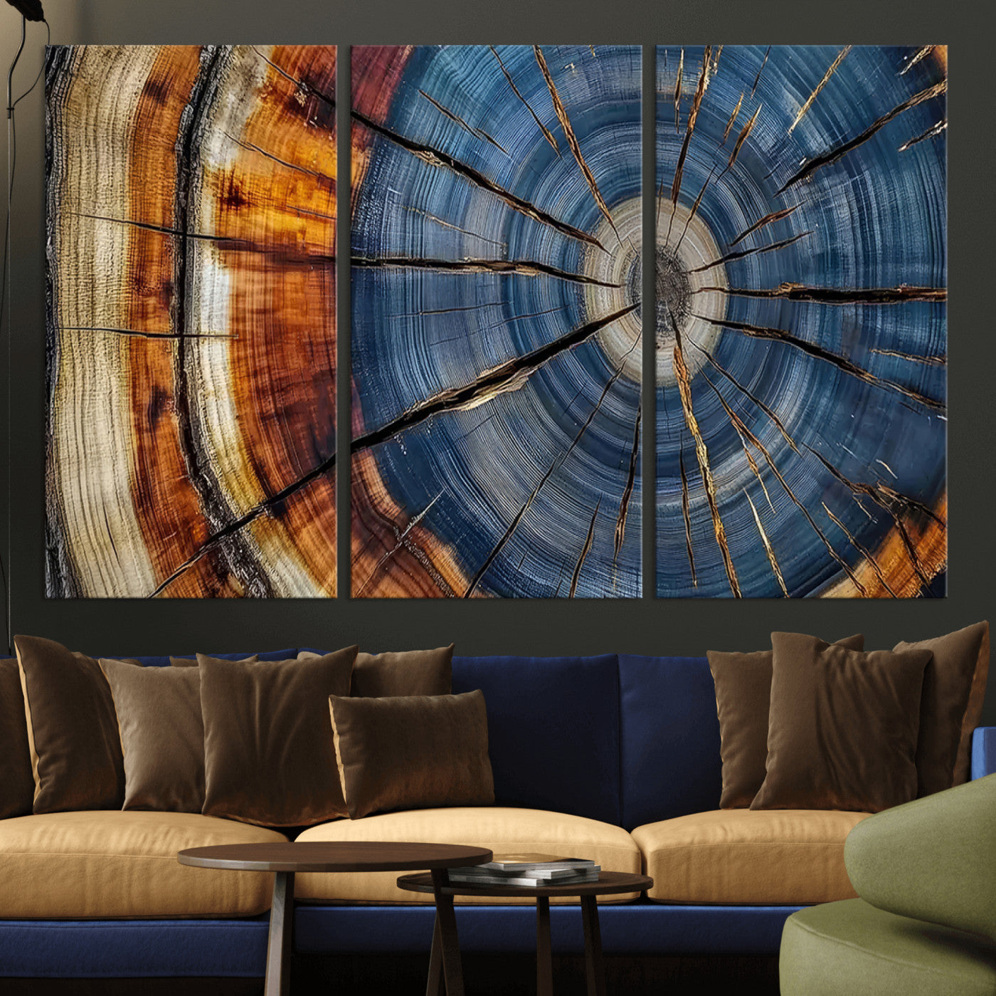 MGV-CV-48X32-3P - Abstract Tree Rings Canvas Wall Art - Wood Grain Canvas Print - Nature-Inspired Modern Wood Grain