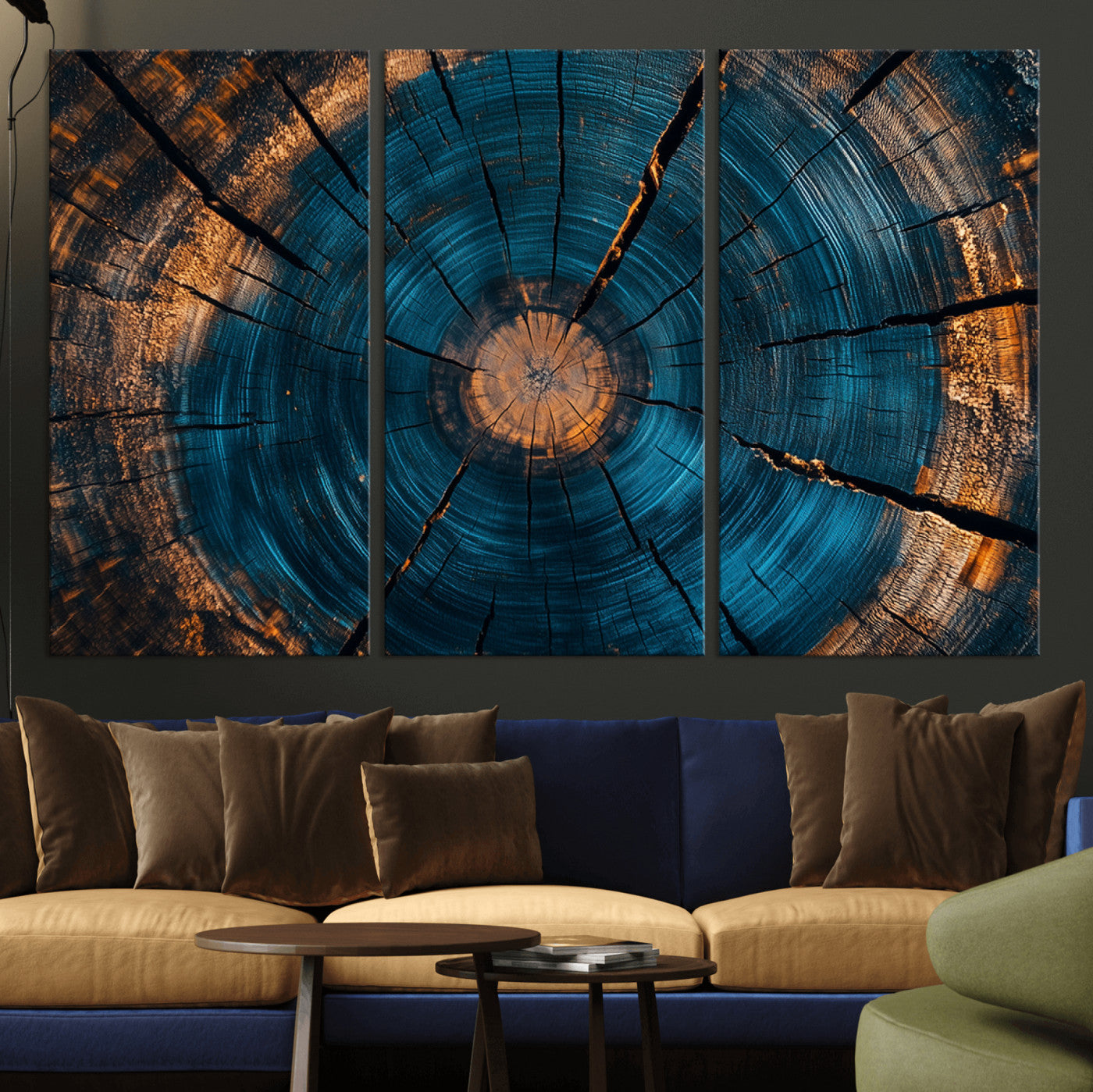 MGV-CV-48X32-3P - Abstract Tree Rings Wall Art Canvas Print - Wood Grain Rings Artwork Print - Nature Woodland Modern
