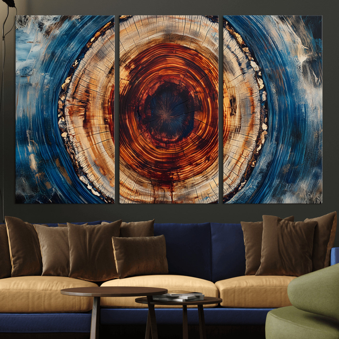 MGV-CV-48X32-3P - Abstract Framed Tree Rings Wall Decor, Wood Grain Rings Artwork Print, Nature Woodland Modern Wall