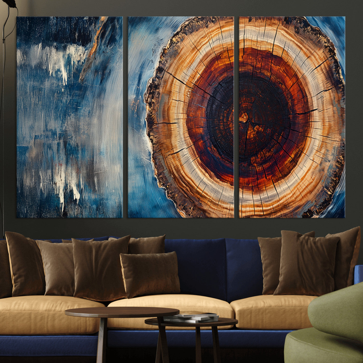 MGV-CV-48X32-3P - Abstract Tree Rings Wall Art Canvas Print - Wood Grain Rings Canvas Print - Nature Woodland Wall