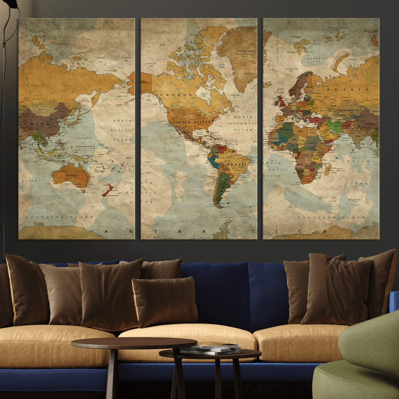 MGV-CV-48X32-3P - Push Pin World Map Canvas Print – Framed Wall Art for Couples to Track Their Travels – Anniversary