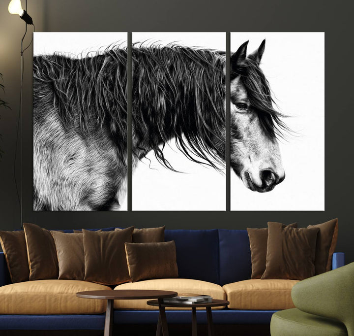 Black Horse Wall Art Canvas Print for farmhouse decor on the kitchen wall.