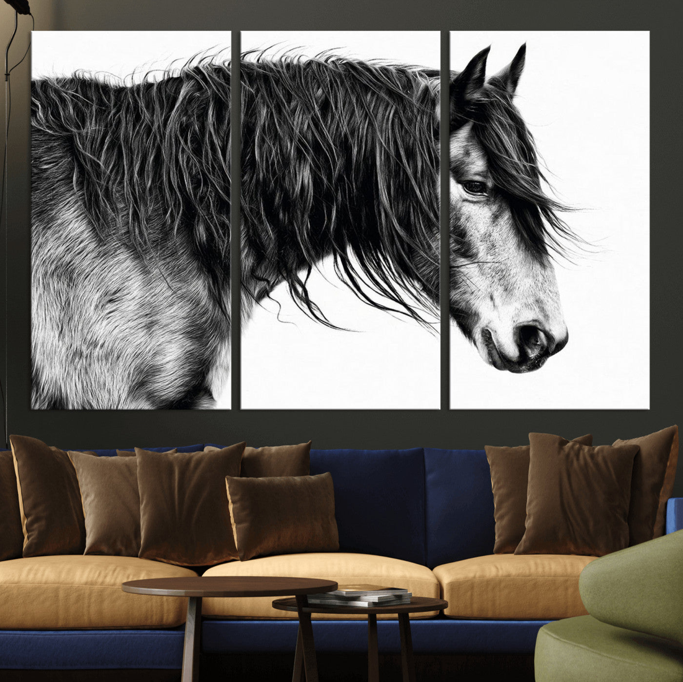 MGV-CV-48X32-3P - Black Horse Wall Art Canvas Print for Farmhouse Decor and Woodland Decoration