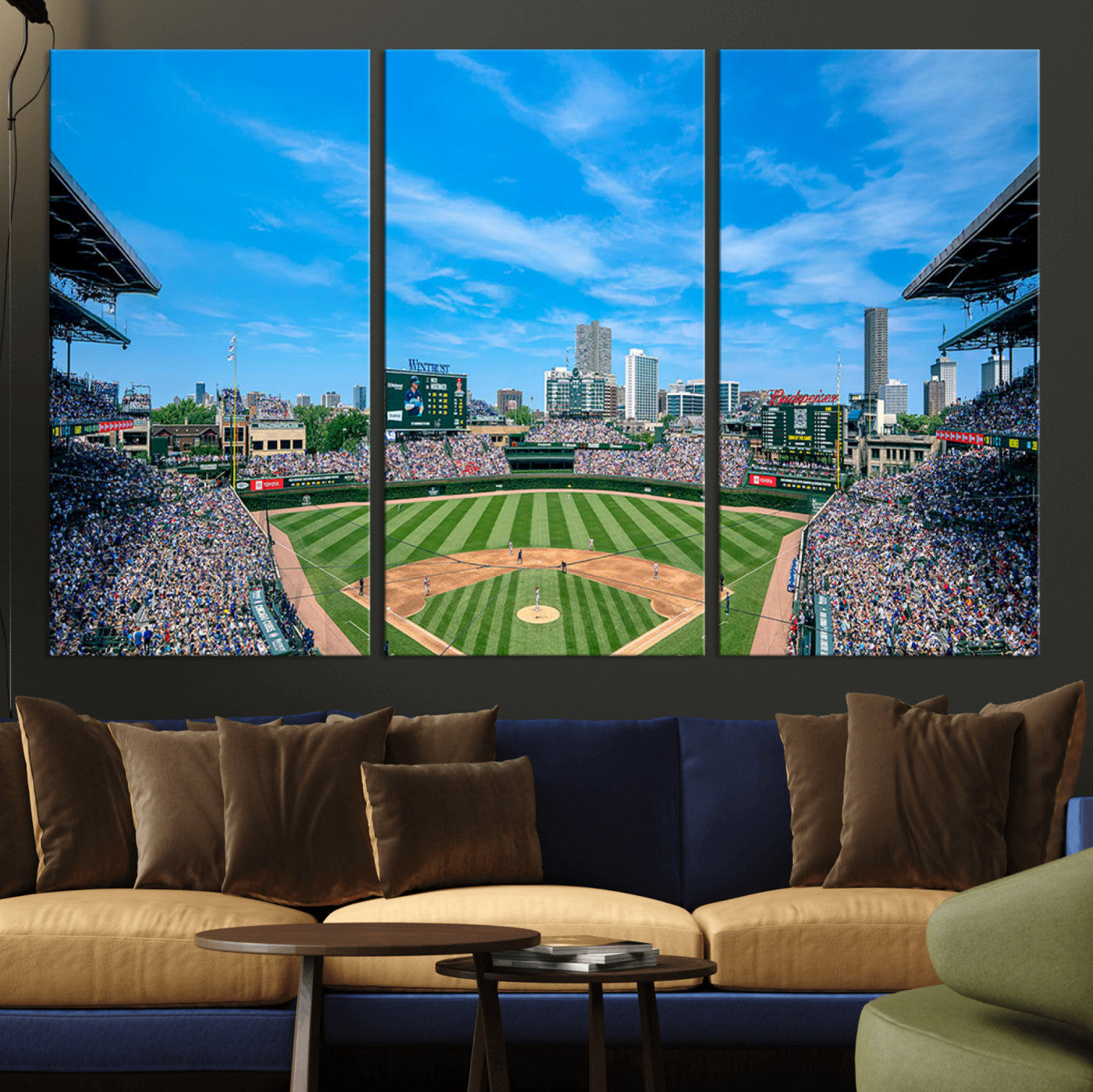 MGV-CV-48X32-3P - Wrigley Field Chicago Cubs Panoramic Art Multi Piece Canvas - Iconic Baseball Stadium Print for
