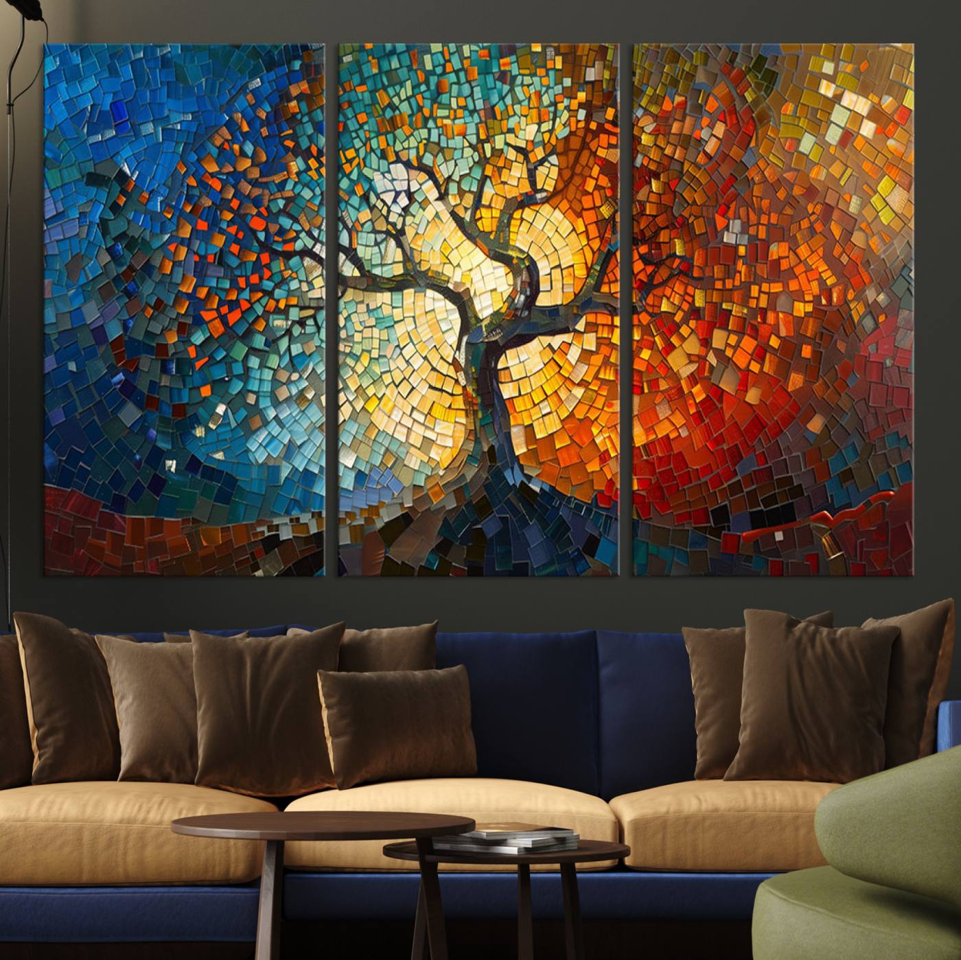 66056-MGV-CV-30X20-Yggdrasil Tree of Life Mosaic Stained Glass Wall Art Canvas, Yggdrasil Tree of Life Mosaic Canvas Print