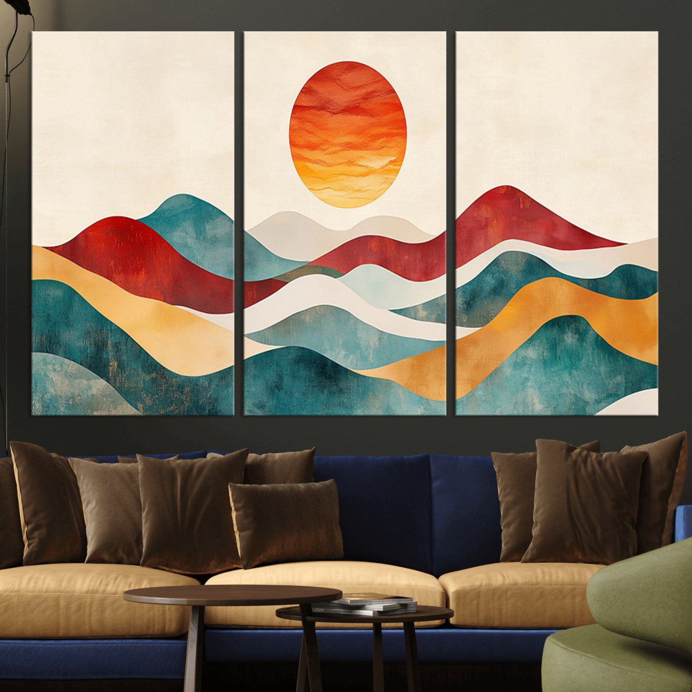 MGV-CV-48X32-3P - Southwest Mountain Canvas - Boho Triptych Wall Art - Rustic Woodland Nursery Decor - Abstract Nature