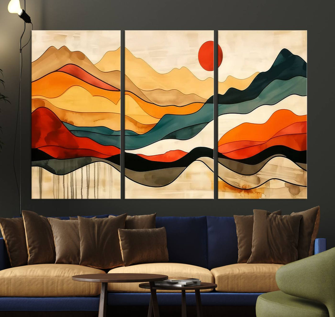 Triptych of Mid Century Mountain Wall Art.