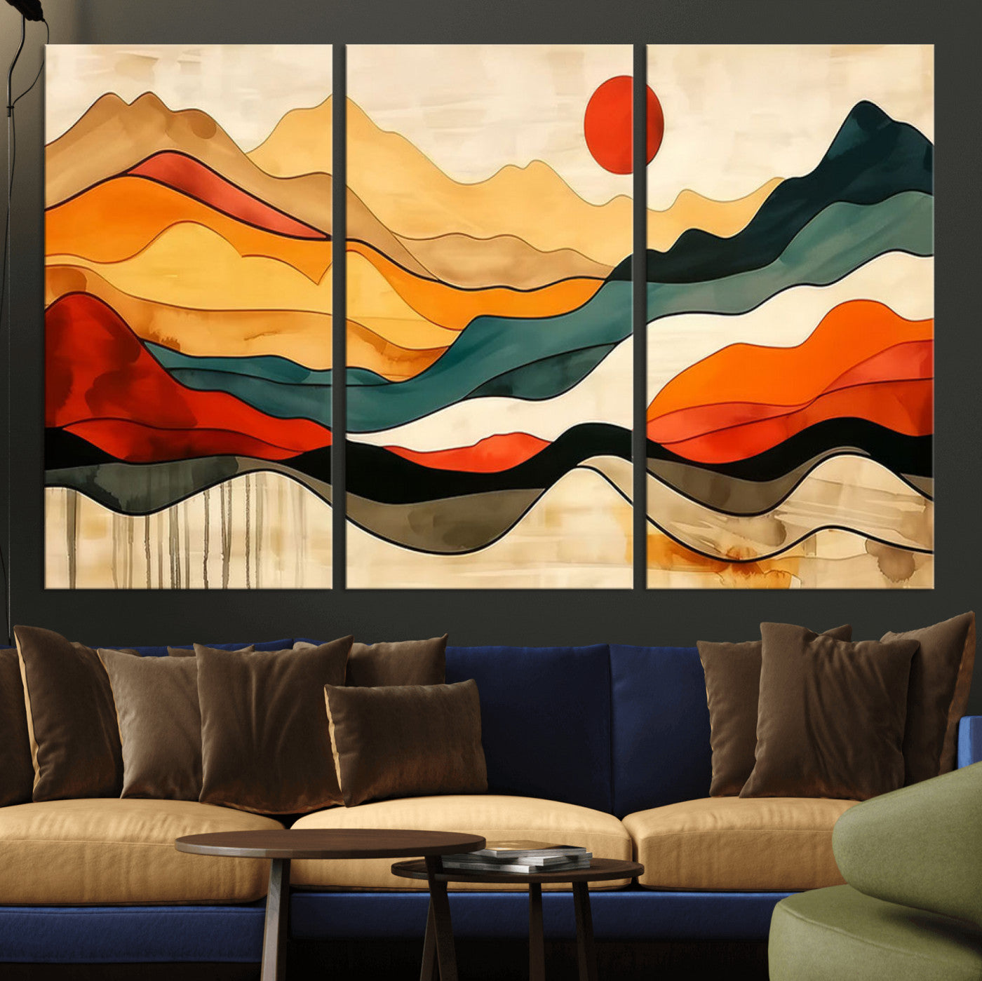 MGV-CV-48X32-3P - Mid Century Wall Art Print  - Abstract Woodland Print - Modern Art Panoramic Mountain Wall Art