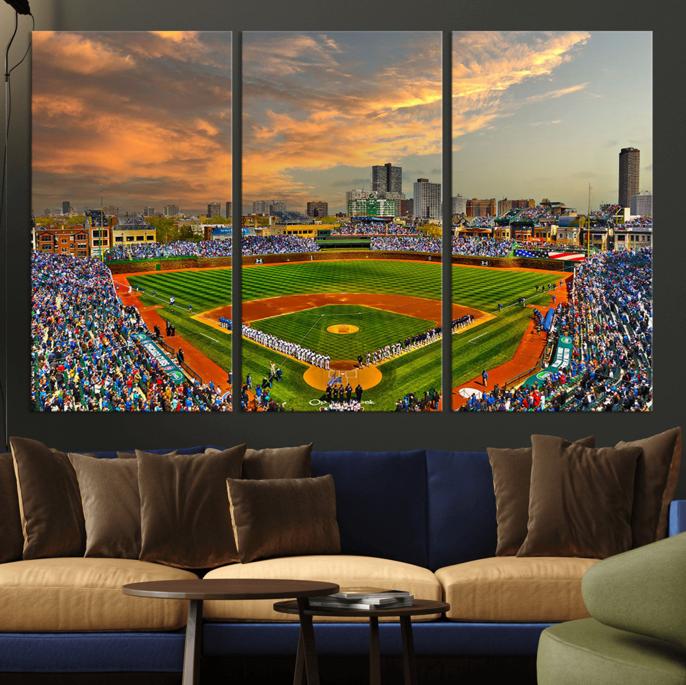MGV-CV-48X32-3P - Chicago Wrigley Field Canvas Wall Art - Iconic Baseball Stadium Art Print - Wrigley Field Chicago