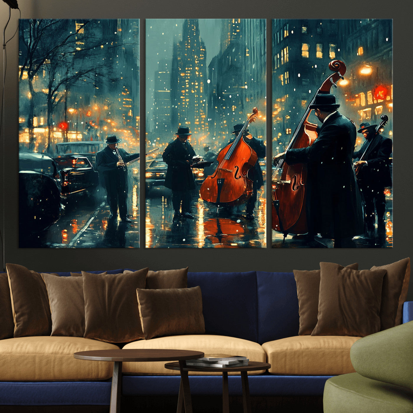 53391-MGV-CV-36X24-African American Jazz Art Print - Framed Abstract Music Canvas - Colorful Instrument Poster for