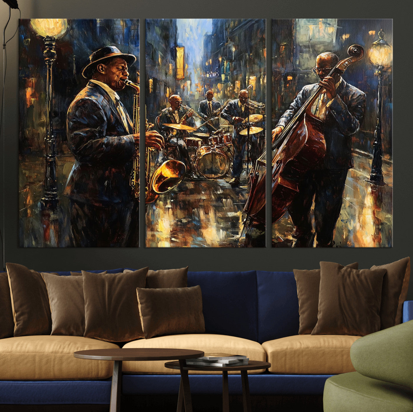 MGV-CV-48X32-3P - Jazz Canvas Wall Art Print - Abstract African American Music Art - Framed Posters for Living Room or