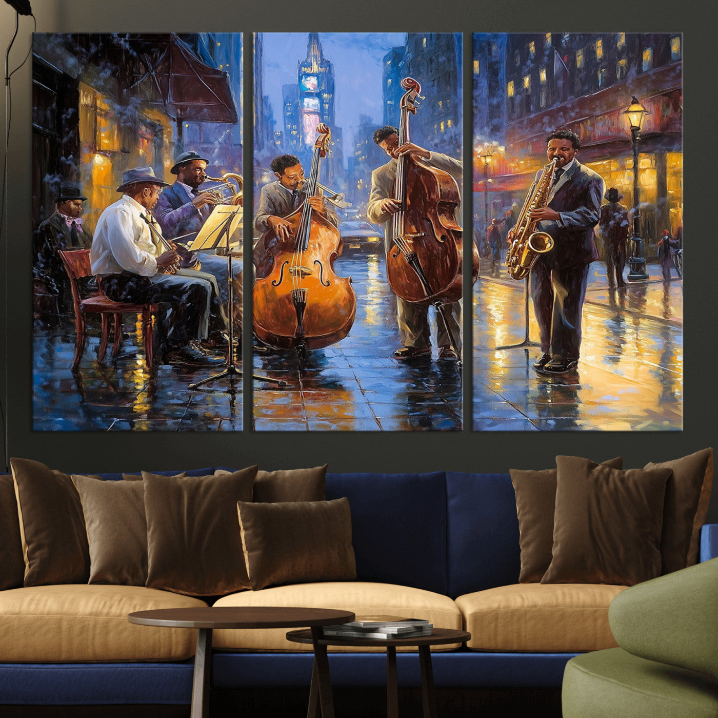 MGV-CV-48X32-3P - Colorful Jazz Wall Art - African American Music Canvas Print - Framed Abstract Music Poster for Home