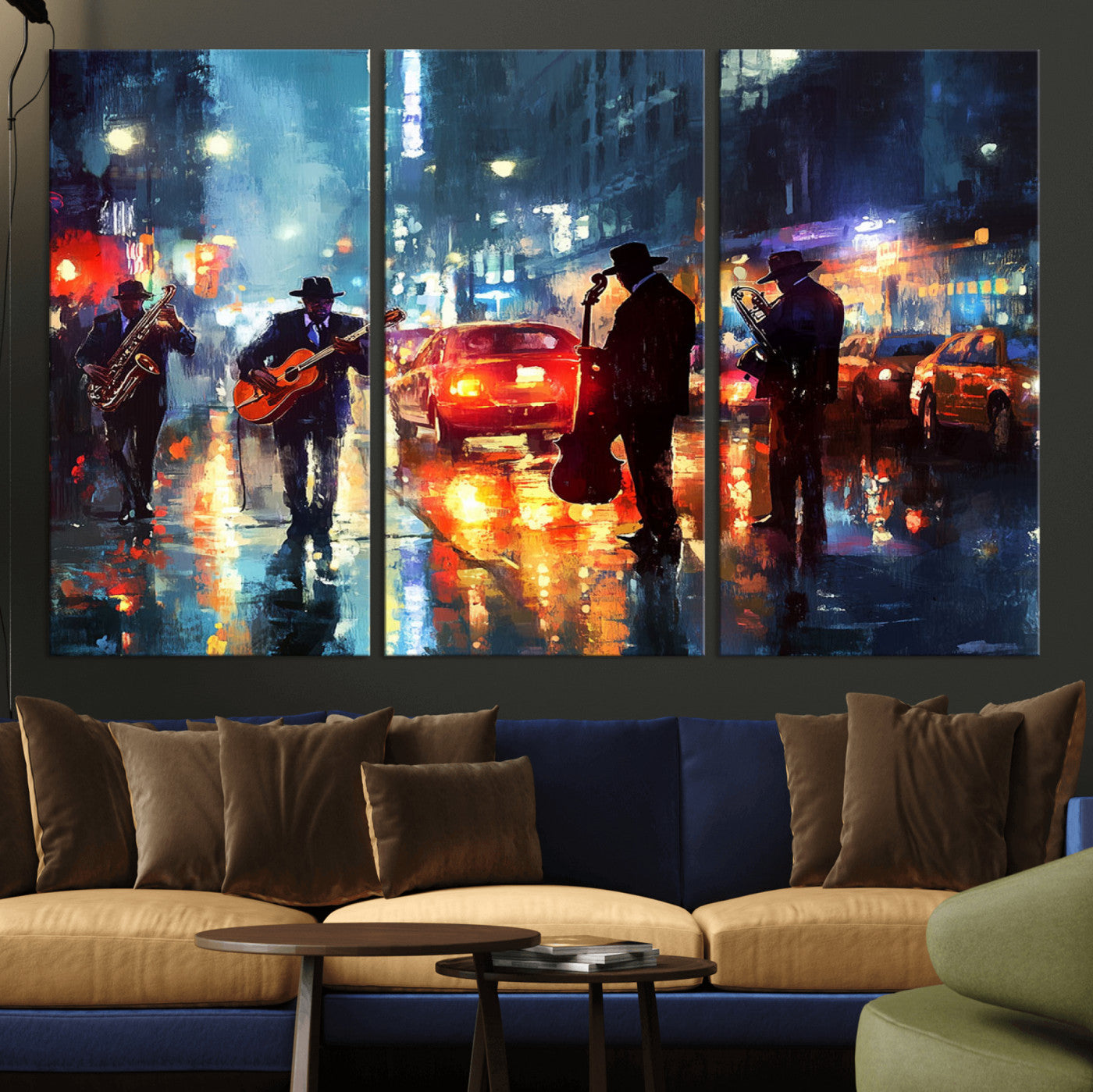 MGV-CV-48X32-3P - African American Jazz Canvas - Abstract Music Wall Art Print - Abstract Jazz Wall Art Framed Prints
