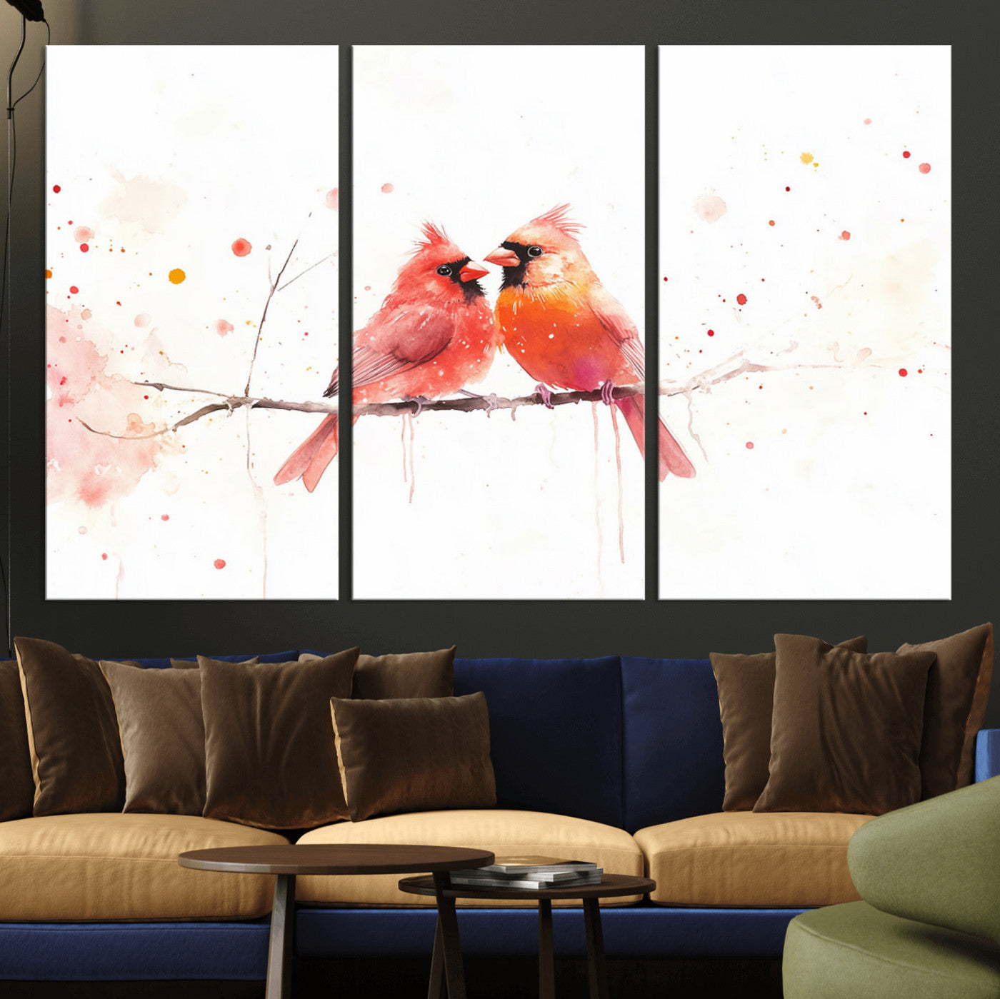 MGV-CV-48X32-3P - Cardinal Bird Canvas Wall Art - Male and Female Cardinal Print - Nature-Inspired Bird Wall Decor for