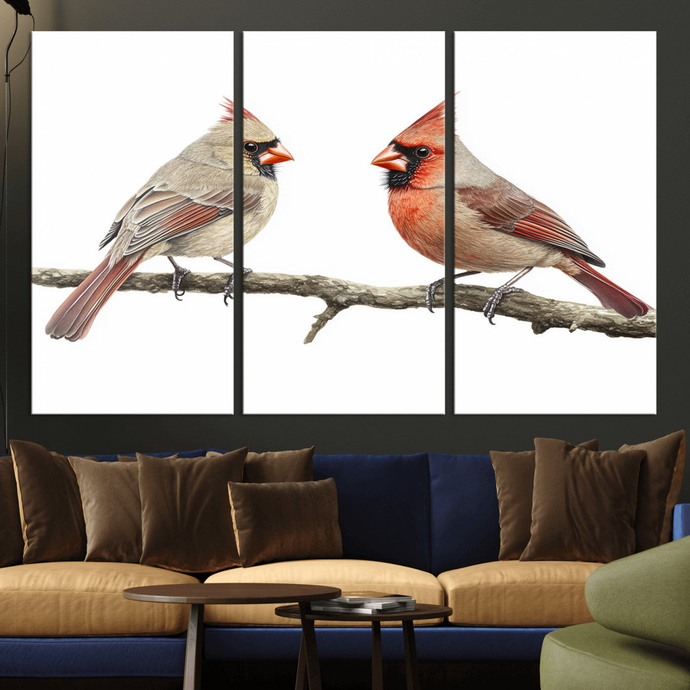MGV-CV-48X32-3P - Cardinal Canvas Wall Art - Male and Female Cardinal Print - Nature-Inspired Bird Wall Decor for Home