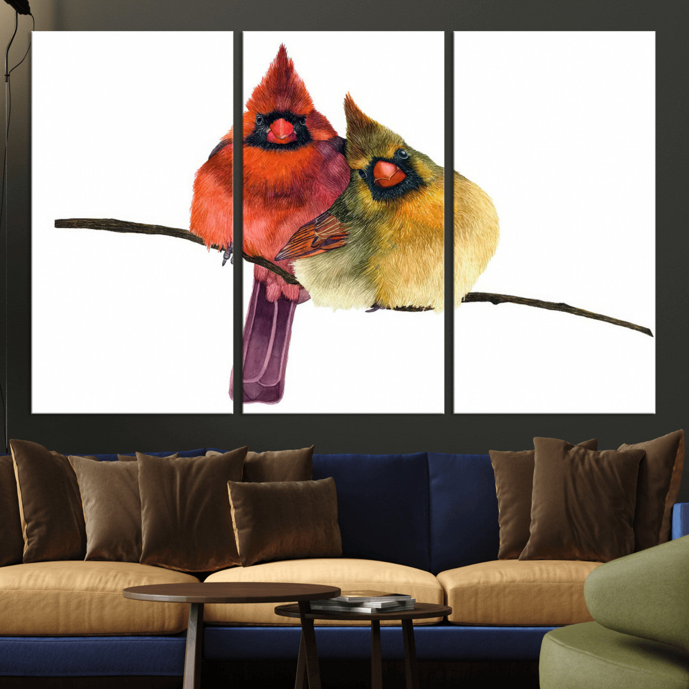 MGV-CV-48X32-3P - Cardinal Bird Canvas Wall Art - Male and Female Cardinal Print - Nature-Inspired Bird Wall Decor for