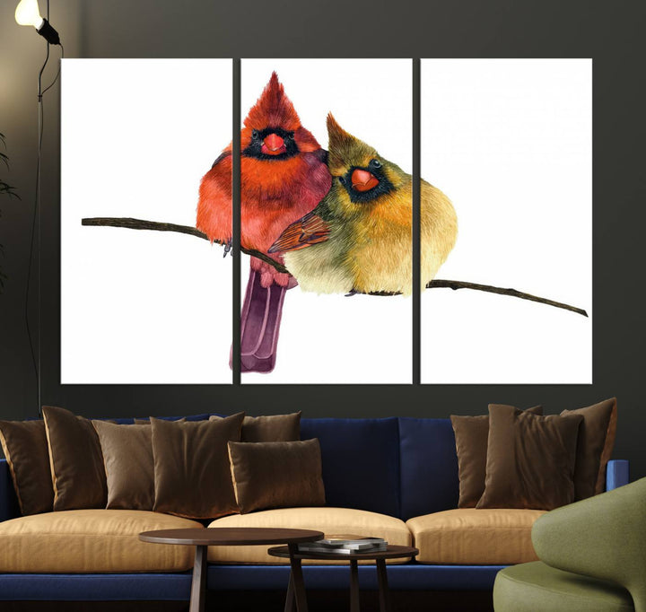 The Cardinal Bird Canvas Wall Art showcases vibrant male and female cardinals, capturing the beauty of nature in vivid detail.