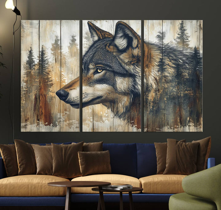 A kitchen dining area features Rustic Wolf Wall Art.