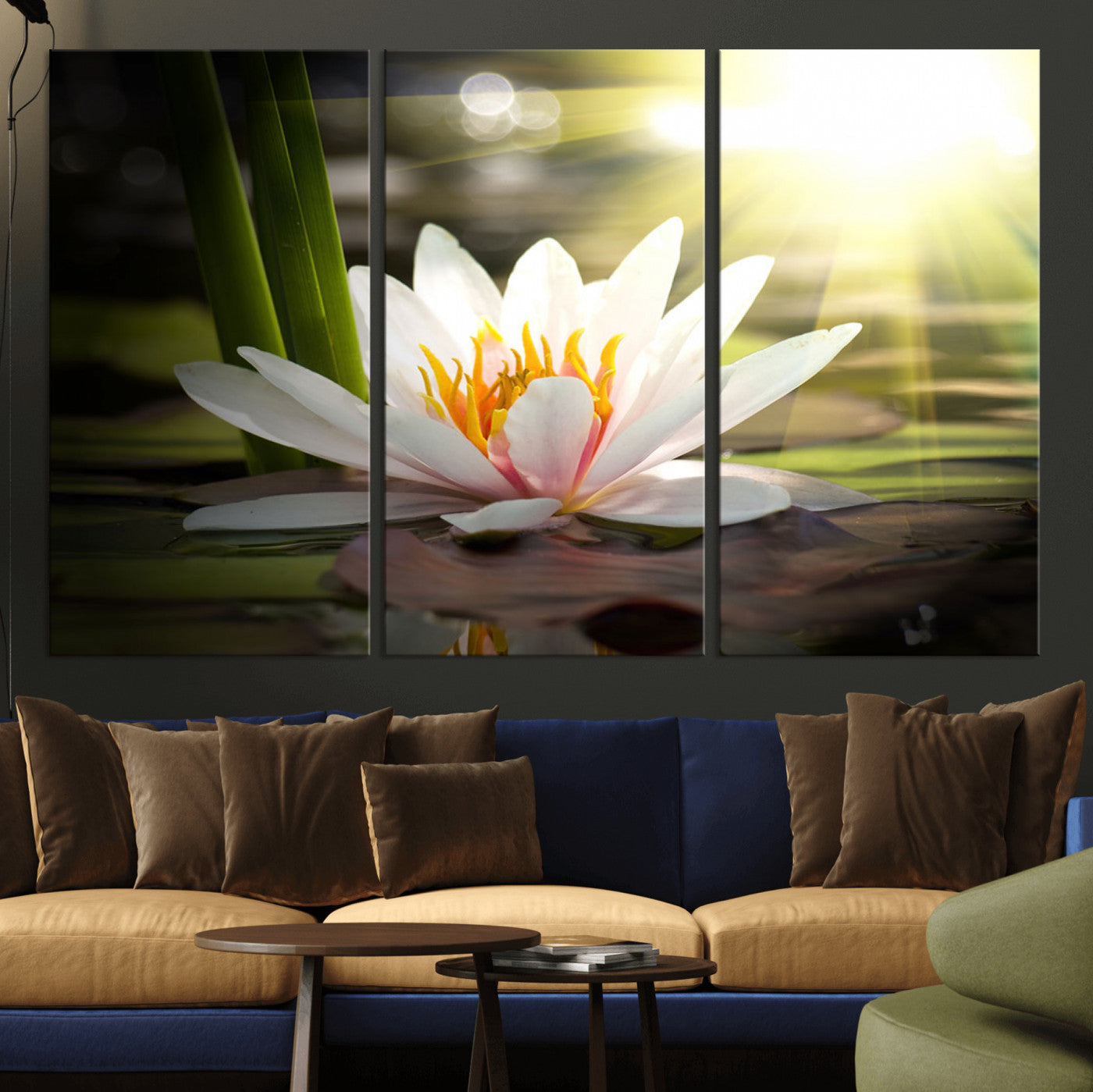 MGV-CV-48X32-3P - Lotus Flower Wall Art Canvas Print, Water Lily Large Wall Art Canvas Print