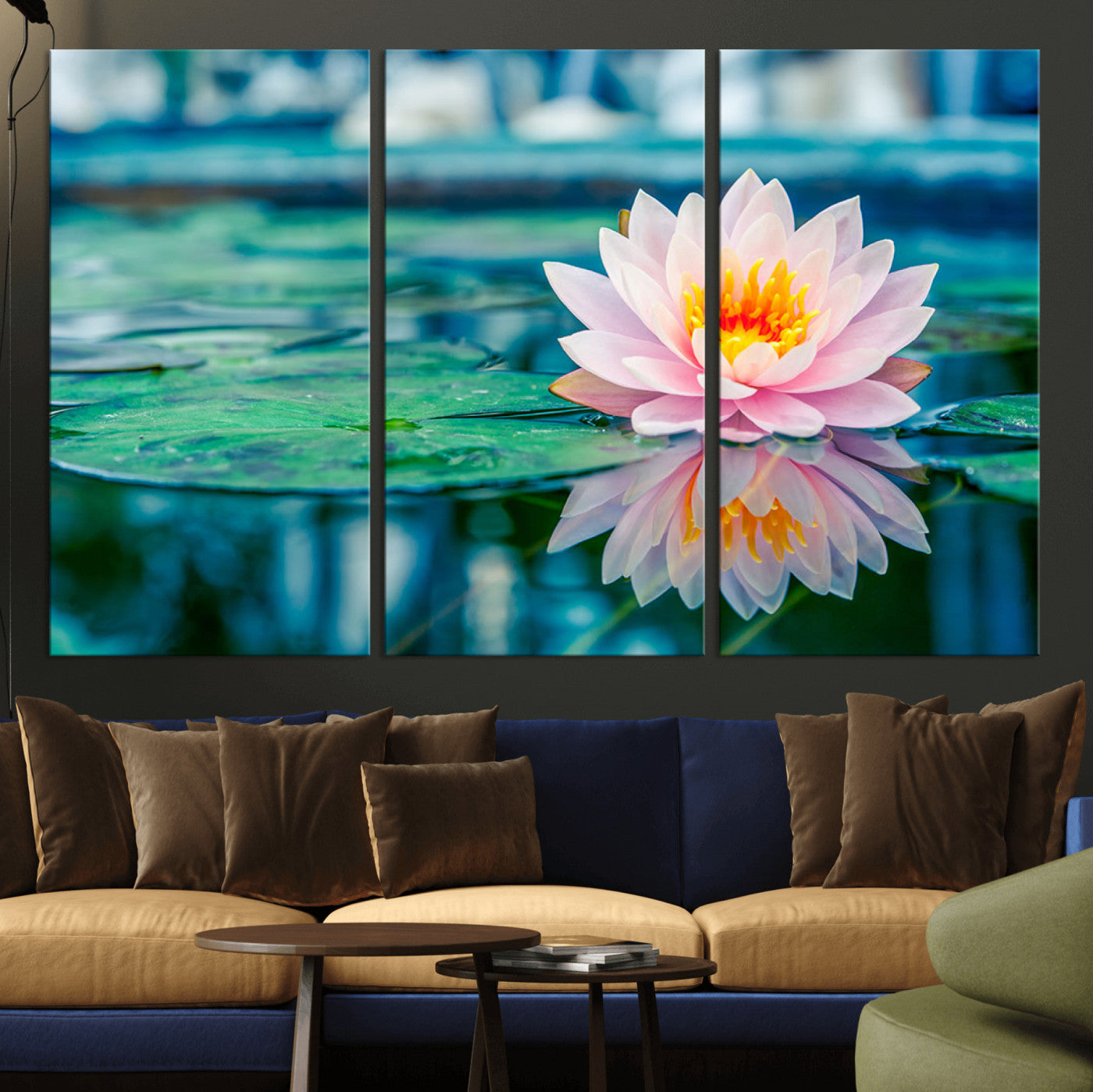 MGV-CV-48X32-3P - Lotus Flower Wall Art Canvas Print, Water Lily Large Wall Art Canvas Print for Yoga Room Decor,