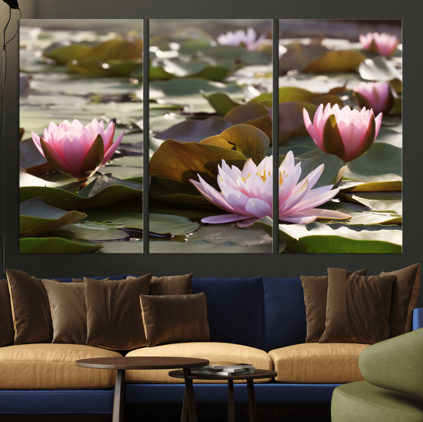 MGV-CV-48X32-3P - Lotus Flower Wall Art Canvas Print, Water Lily Large Wall Art Canvas Print for Yoga Room Decor,