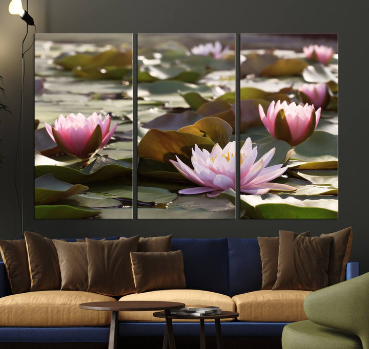 The dining room features the Water Lily Large Canvas Print.