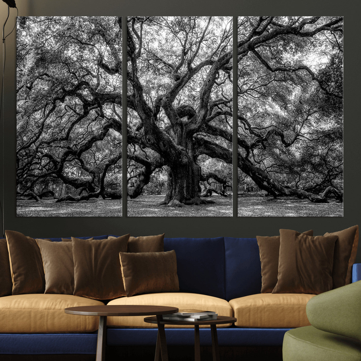 MGV-CV-48X32-3P - Black and White Old Angel Oak Tree Wall Art Canvas Print