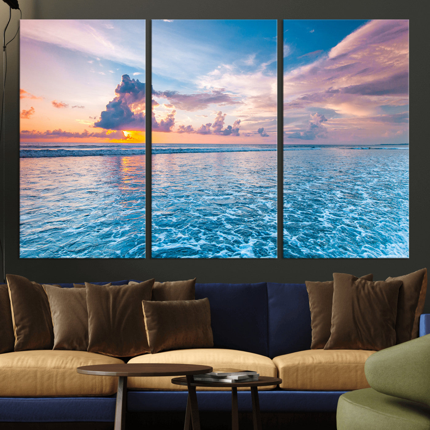 36641-MGV-CV-36X24-Ocean Sunset Canvas Wall Art Print – Tranquil Seascape Vibrant Sky Rolling Waves Coastal Artwork for Home, Office