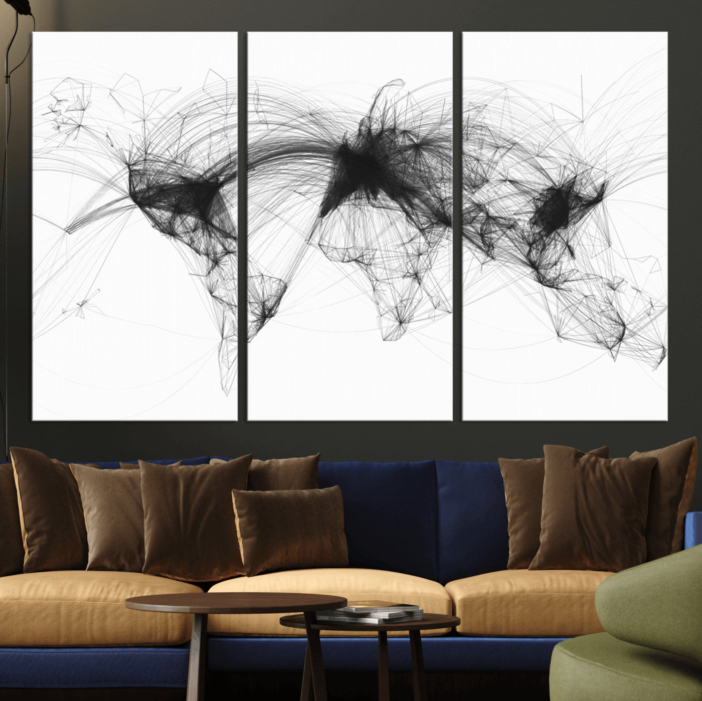 Black-Flight-Routes-MGV-CV-36X24-Flight Routes Air Traffic Map Canvas Wall Art - Framed - Ready to Hang