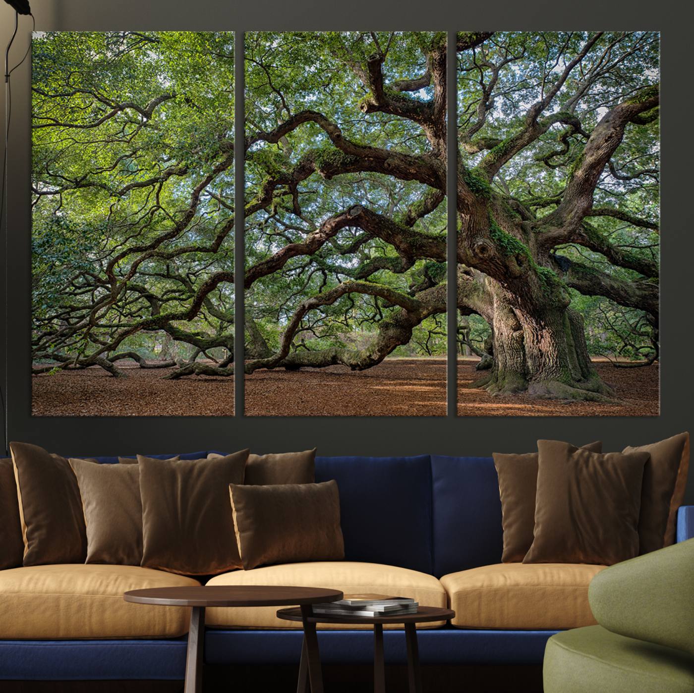 Canvas of the Angel Oak tree with sprawling limbs and mossy bark, ideal for earthy natural or rustic southern-inspired decor.