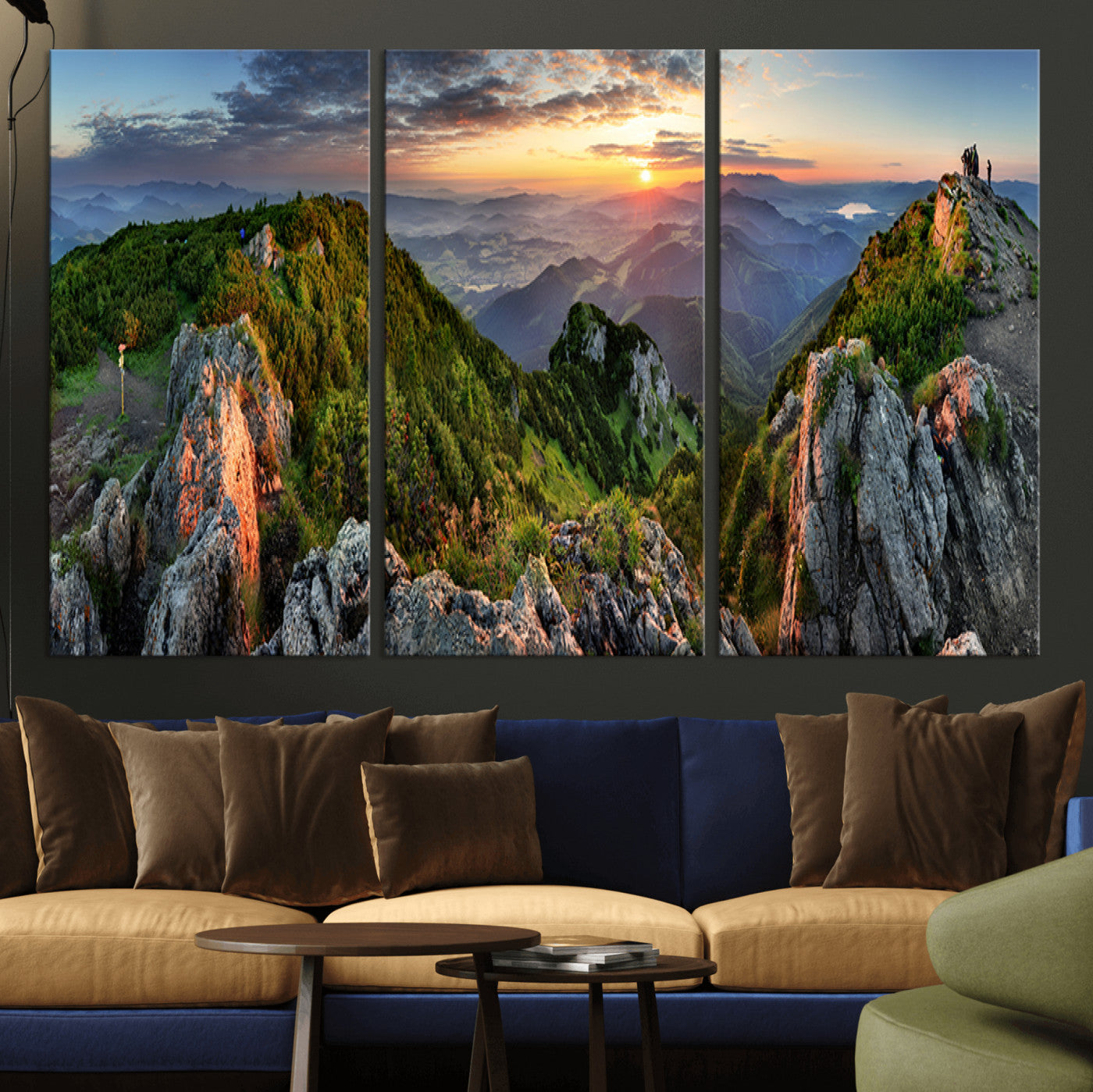 MGV-CV-48X32-3P - Mountain Sunset Panoramic Canvas Print – Scenic Wilderness Landscape, Majestic Summit , Multi-Panel