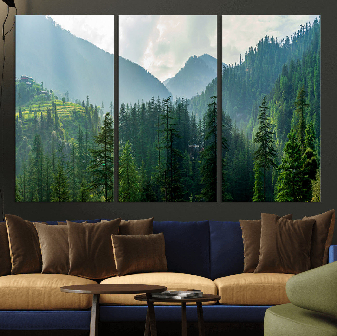 MGV-CV-48X32-3P - Misty Forest Mountain Canvas Print – Serene Nature Wall Art, Tranquil Valley