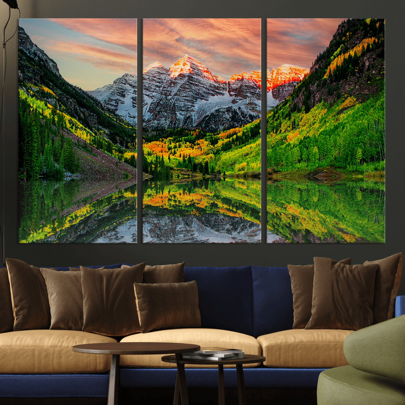 59533484-MGV-CV-36X24-Maroon Bells Lake Wall Art Canvas Print – Framed Majestic Colorado Mountain Scene with Autumn Reflection Artwork for Home, Office