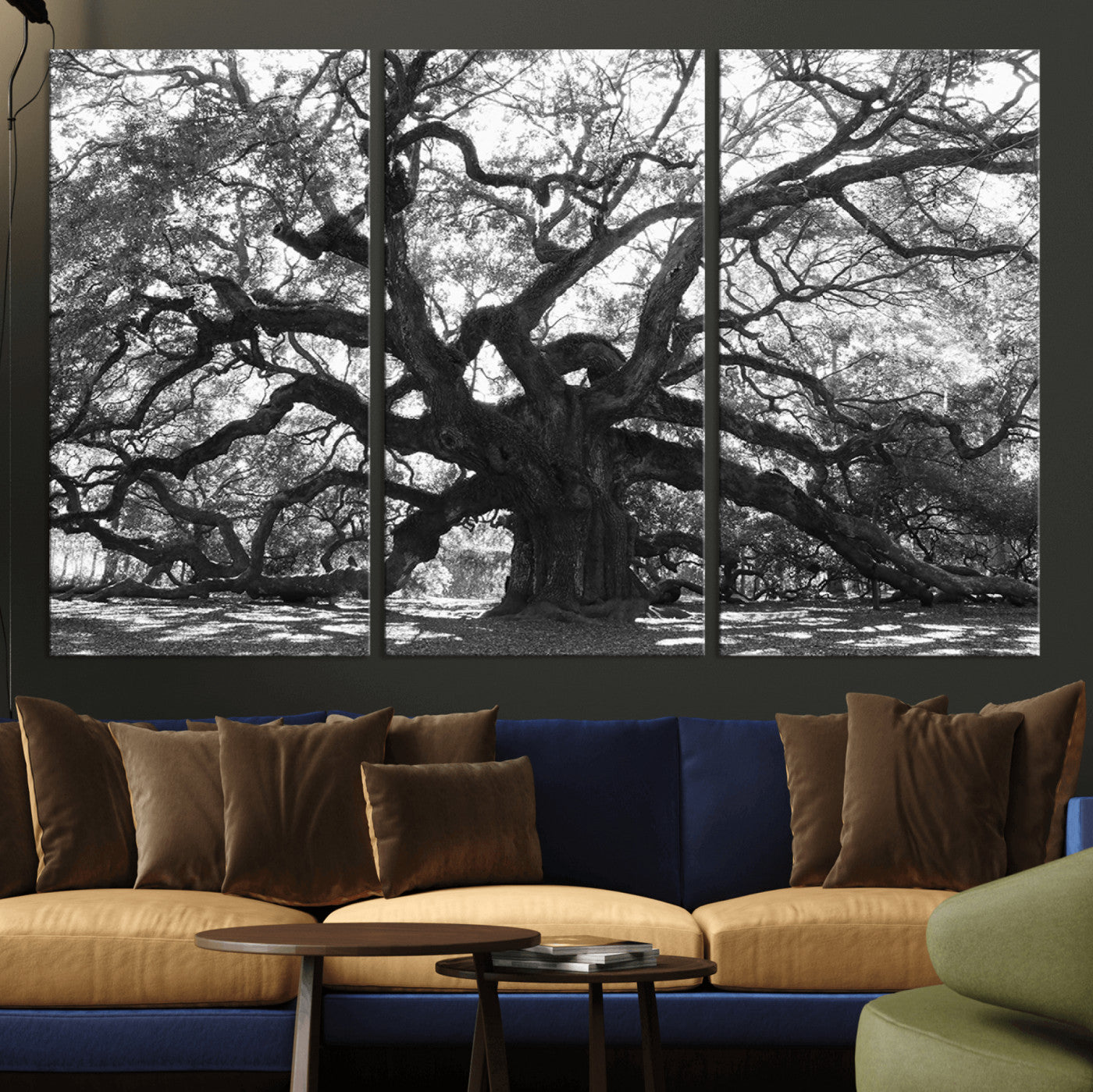 81655611-MGV-CV-36X24-Ancient Oak Wall Art Canvas Print – Gnarled Tree Twisted Branches Dramatic Sky Moody Nature Artwork for Home Office