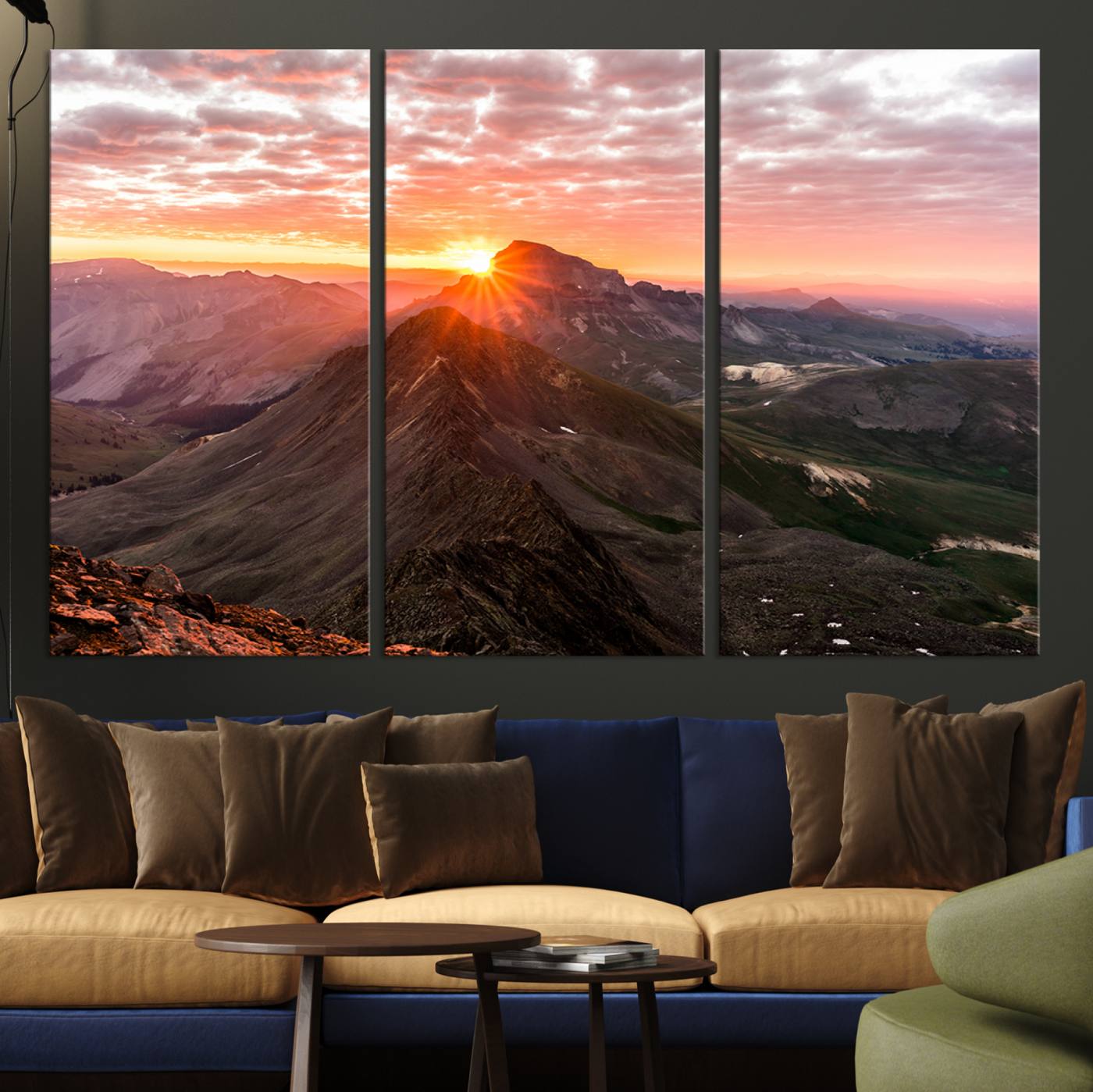 50957419-MGV-CV-36X24-Mountain Sunrise Wall Art Canvas Print, Framed Alpine Ridge Art Picture Print, Mountain Range Perfect Vibrant Rustic Decor