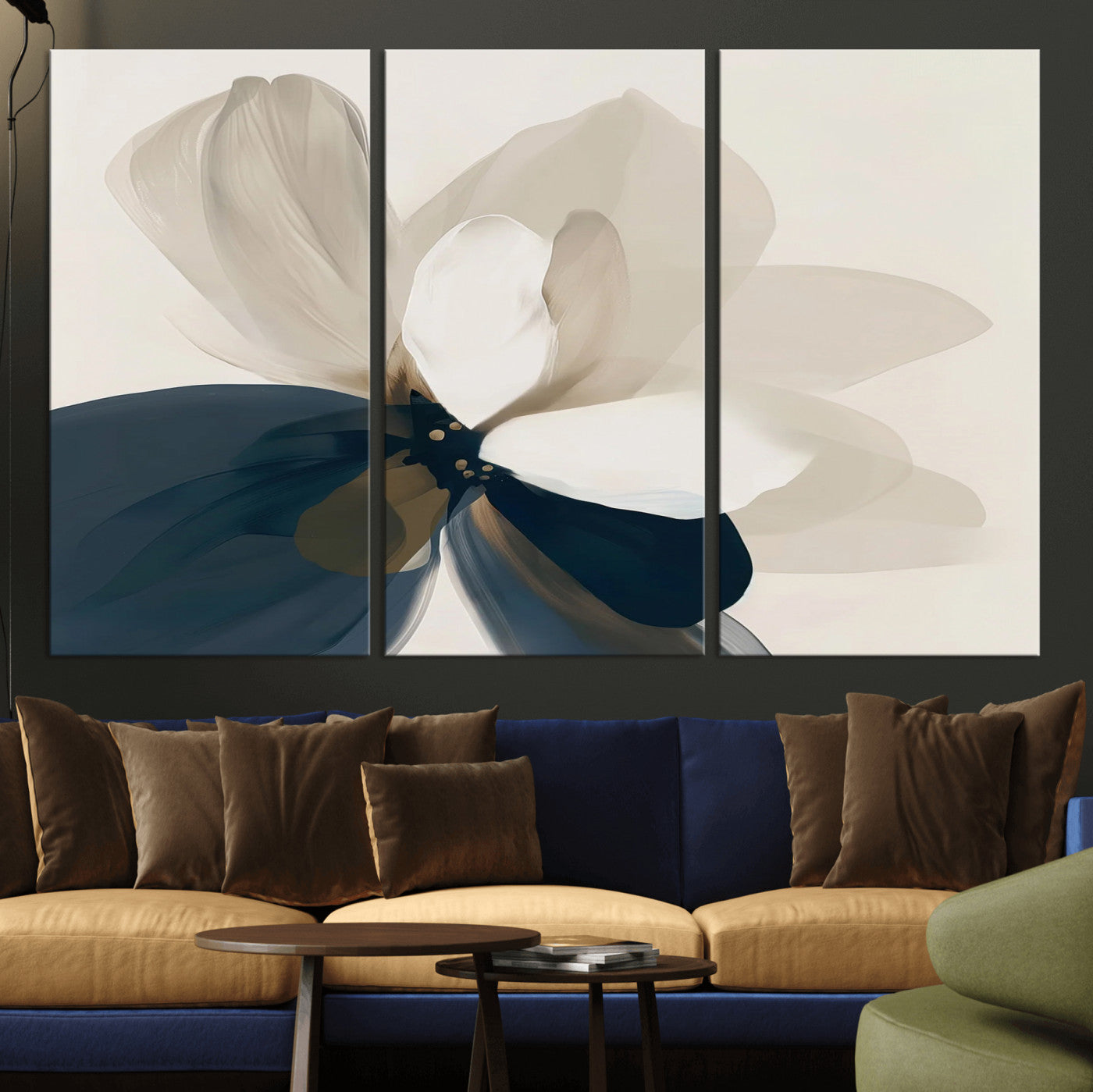 42188901-MGV-CV-36X24-Minimal Flower Wall Art Canvas Print – Framed Beige Bloom Botanical Modern Floral Artwork for Home, Office, Living Room