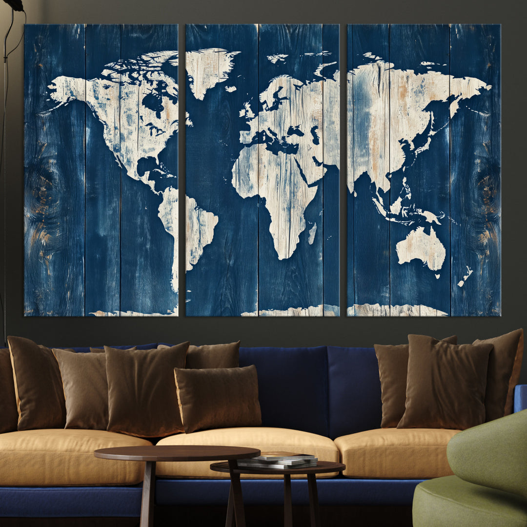 World Map Wall Art Canvas Print, Rustic Map Print, Framed Wooden World Map Art Print, Large Antique Map Decor Printing Perfect for Vintage Decor