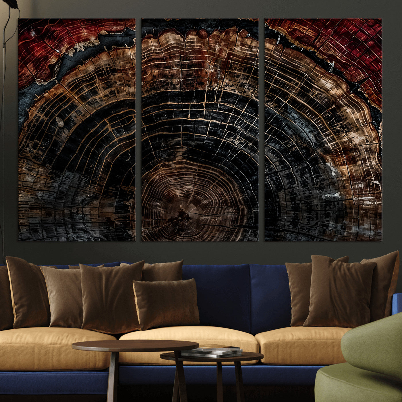 43686762-MGV-CV-36X24-Dark Wood Ring Wall Art Canvas Print – Framed Abstract Tree Rustic Artwork for Home, Office, Living Room