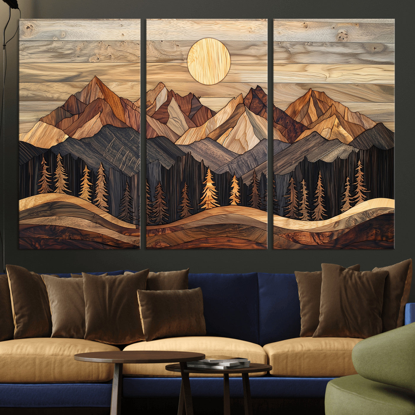 50100230-MGV-CV-36X24-Wood Mountain Wall Art Canvas Print – Framed Boho Abstract Woodland Rustic Farmhouse Geometric Artwork for Home Office