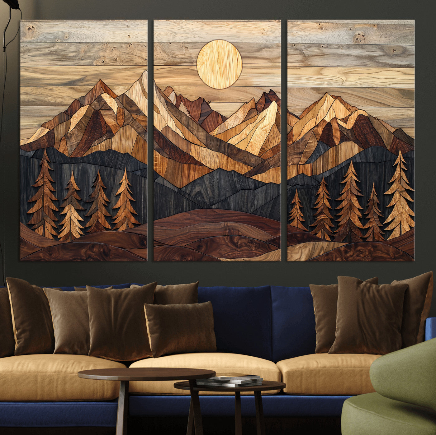 39116082-MGV-CV-36X24-Wood Mountain Landscape Wall Art Canvas Print – Framed Sunset Hills Nature Artwork, Abstract Boho Decor for Home, Office