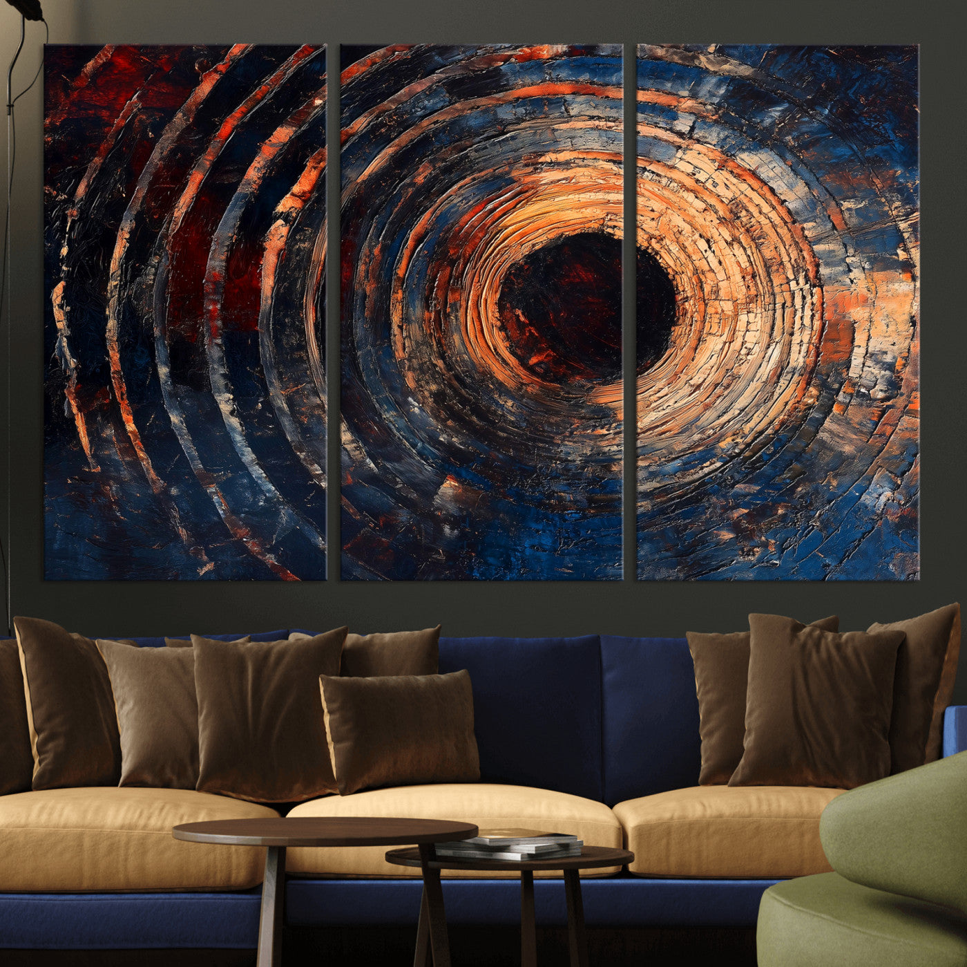 MGV-CV-48X32-3P - Wood Tree Ring Wall Art Canvas Print, Framed Natural Wood Art Picture Print, Rustic Tree Slice Perfect Rustic Decor Artwork